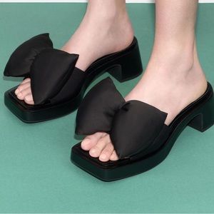 As new Charles Keith Black Puffy Bow Heeled Mules Size US 10 SOLD OUT